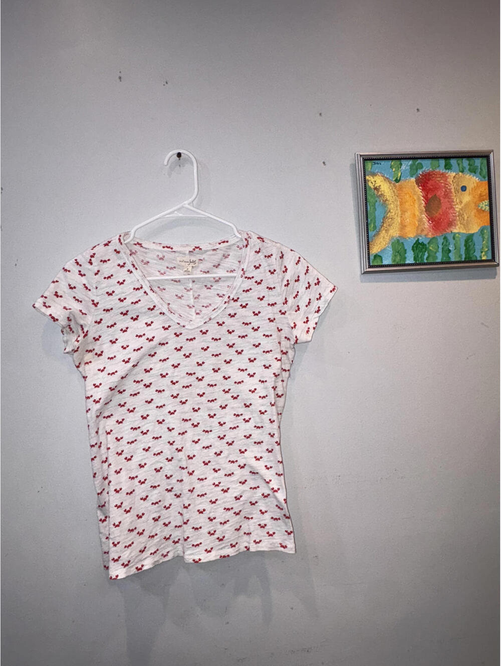Women's Maison Jules White V-Neck T-Shirt with Red Cherry Print